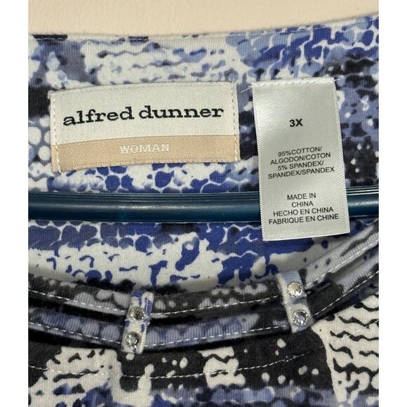 Alfred Dunner Womens 3X Blue Black Abstract 3/4 Sleeve Top With Rhinestone Trim - Picture 6 of 7